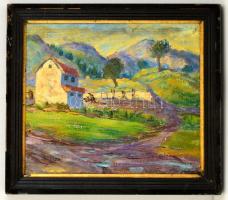 Szabó jelzéssel: Ház a dombok alatt. Olaj, falemez, keretben, 35×39 cm