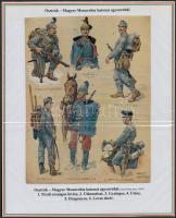 cca 1910 Katonai egyenruhák a különböző hadseregekben. 10 db tabló számos alakulat egyenruháival, nemzetiszín tablón / Military uniforms of the nations