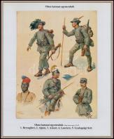 cca 1910 Katonai egyenruhák a különböző hadseregekben. 10 db tabló számos alakulat egyenruháival, ne...