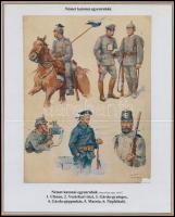 cca 1910 Katonai egyenruhák a különböző hadseregekben. 10 db tabló számos alakulat egyenruháival, ne...