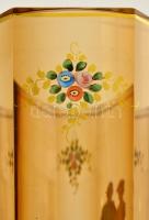 Kézzel festett váza,  jelzés nélkül, kopott aranyozás, m:16,5 cm