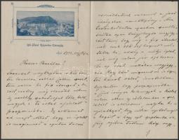 1901 Igló, Az iglófüredi (Felvidék) bazár tulajdonosa által kézzel írt négy oldalas levél a bazár eladása ügyében rendkívül érdekes részletekkel, pl. a képeslap üzletággal kapcsolatban, Igló-Füred szecessziós látképével