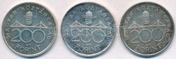 1992. 200Ft Ag "MNB" (3x) T:1-,2 patina