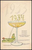 1933-1936 A Gundel Étterem 3 db szilveszteri menükártyája dekoratív címlapokkal, szép állapotban
