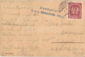 Lovran, Laurana - 2 db régi városképes lap / 2 pre-1945 town-view postcards + K.u.K. Zensurstelle Ab...