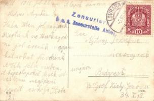Lovran, Laurana - 2 db régi városképes lap / 2 pre-1945 town-view postcards + K.u.K. Zensurstelle Ab...