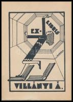 Dinnyés Ferenc (1886-1958): Art deco ex libris, Villányi Á. Fametszet, papír, jelzett a dúcon, 11×8 cm.