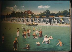 Siófok, képeslapfüzet 7 lappal, közte gőzhajó állomás és kikötő, fürdőzők (EK)
