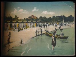 Siófok, képeslapfüzet 7 lappal, közte gőzhajó állomás és kikötő, fürdőzők (EK)