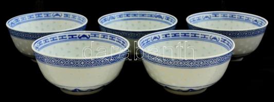 Kínai porcelán csésze, 5 db, jelzett, hibátlan, d: 11 cm