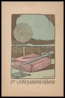 Barta Ernő (1878-1956): Ex libris Dr Veress Endre, színes klisé, papír, jelzett a klisén, 8×5,5 cm