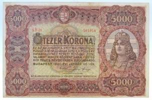 1920. 5000K Orell Füssli Zürich piros sorozat- és sorszám T:III szép papír Hungary 1920. 5000 Korona Orell Füssli Zürich with red serial number C:F nice paper Adamo K38