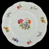 Zsolnay virág mintás süteményes tányér, 6 db, matricás, jelzett, kopott, d: 16,5 cm
