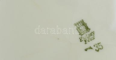 Zsolnay virág mintás süteményes tányér, 6 db, matricás, jelzett, kopott, d: 16,5 cm