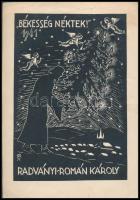 (Radványi) Román Károly (1900-1957): Karácsony ex libris 1941. Fametszet, papír, jelzett a metszeten, 14×10 cm