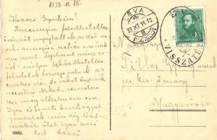 Léva, Levice; Polgári iskola / school + 1938 Léva visszatért So. Stpl. (ragasztónyom / glue mark)