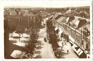 Losonc, Lucenec; látkép, zsinagóga, üzletek / general view, synagogue, shops + 1938 Losonc visszatért So. Stpl.