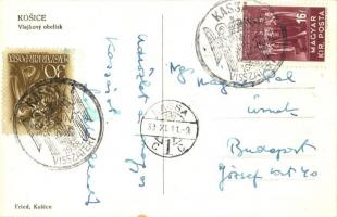 Kassa, Kosice; Vlajkovy obelisk / emlékmű, Polio reklámtábla, Róth üzlete / obelisk monument, advert...