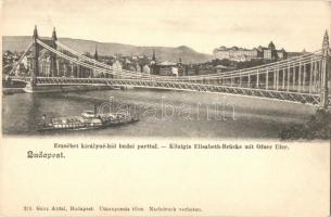 Budapest, Erzsébet királyné híd és a budai part, gőzhajó. Ganz Antal 219.