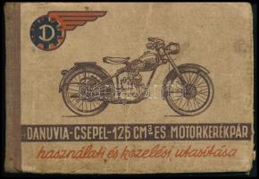 1956 Bp., A Danuvia-Csepel 125 cm3-es motorkerékpár hazsnálati és kezelési utasítása, hátuljában firkálással, 77p