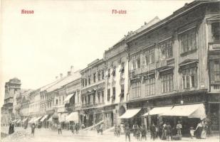 Kassa, Kosice; Fő utca, Steiner Péter, Strausz D. utódja, Breitner Mór, Jelinek üzletei. László Béla kiadása / main street, shops