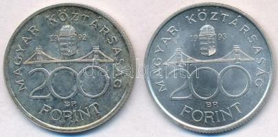 1992-1993. 200Ft Ag "MNB" (2x) T:1-,2 patina