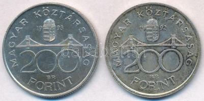 1992-1993. 200Ft Ag "MNB" (2x) T:1-,2 kis patina