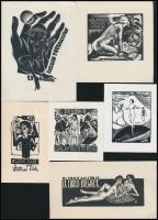 Erotikus ex libriszek külföldi és magyar művészektől, összesen:6 db, klisé és fametszet, 5×6-11×11 cm