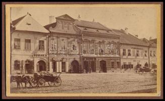 cca 1890 Eperjes (Felvidék), Fő utca, Stamm Szálloda (Nemzeti Szálloda), albumlapra ragasztott fotó, 6x10 cm
