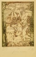 Kass János (1927-2010): Ábrahám. Színezett rézkarc, papír, jelzett, üdvözlő sorokkal, 39x29,5 cm