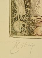 Kass János (1927-2010): Ábrahám. Színezett rézkarc, papír, jelzett, üdvözlő sorokkal, 39x29,5 cm