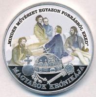 DN Magyarok Krónikája - Minden művészet egyazon forrásból ered / 1907 5 korona ezüstözött, multicolor Cu emlékérem (42mm) T:PP ujjlenyomat