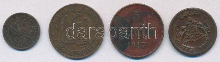 4db-os vegyes külföldi bronz- és rézpénz tétel, közte Ausztria 1881. 5/10kr Cu; Franciaország / Máso...