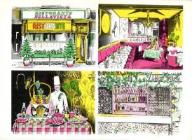 25 db modern vendéglátás, étterem és szálloda képeslapokon, közte 1 sérült régi lap / 25 modern rest...