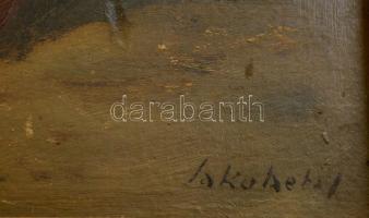 Jakubetz jelzéssel: Kutyák, olaj, falemez, fa keretben, 24×34 cm