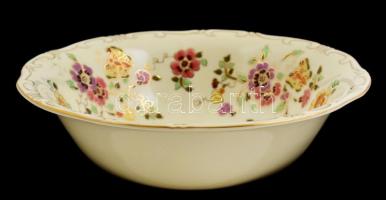 Zsolnay pillangó mintás salátás tál, kézzel festett, jelzett, hibátlan, d:25 cm, m:7 cm