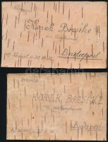 2 db tábori posta nyírfakéreg lapon 1916-ból / 2 Feldpostkarte from 1916 made of birch bark