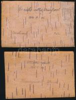2 db tábori posta nyírfakéreg lapon 1916-ból / 2 Feldpostkarte from 1916 made of birch bark