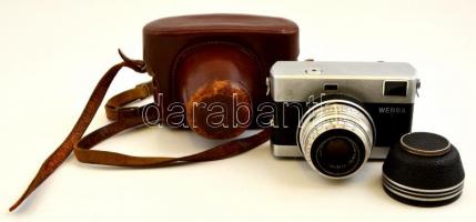 Werra 3 fényképezőgép, Carl Zeiss Tessar 1:2,8/50 mm objektívvel, eredeti bőr tokjában, működőképes állapotban / Vintage Carl Zeiss Werra 3 camera, with original leather case, in good condition