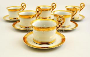 6 db porcelán teás csésze + 6 db porcelán csészealj, jelzés nélkül, kopásnyomokkal