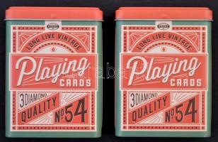 2 db bontatlan pókerkártya, fém dobozokban