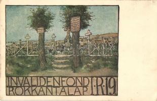 1916 Az ezred temetője a harctéren. Rokkantalap cs. és kir. 19. gyalogezred tábori posta segélylap / WWI K.u.K. I. R. 19. Invalidenfond Feldpostkarte military art postcard (EK)