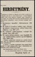 1858 Szombathely, Hirdetmény rablók és más gonosztevők körözése tárgyában, német és magyar nyelven, jó állapotban, 34x31,5 cm