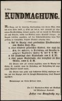 1858 Szombathely, Hirdetmény rablók és más gonosztevők körözése tárgyában, német és magyar nyelven, ...