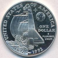 Amerikai Egyesült Államok 1992P 1$ Ag "Kolombusz Kristóf 400. évforduló" tanúsítvánnyal T:...