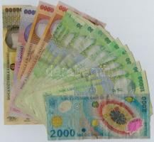 Románia 1999-2001. 16db-os vegyes bankjegy tétel T:III,III- Romania 1999-2001. 16pcs of banknotes C:F,VG