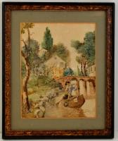 Olvashatatlan jelzéssel: A víg csónakos. Akvarell, papír, jelzett, üvegezett keretben, 33x25 cm