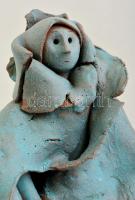 Csavlek Etelka (1947-): Szent Erzsébet, festett kerámia, jelzett, hibátlan, m: 33 cm