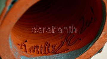 Csavlek Etelka (1947-): Szent Erzsébet, festett kerámia, jelzett, hibátlan, m: 33 cm