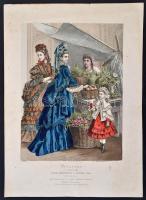 1872 Divatkép a Divathoz, Pl. 158., színezett acélmetszet, papír, jelzett a nyomaton, hosszában hajt...